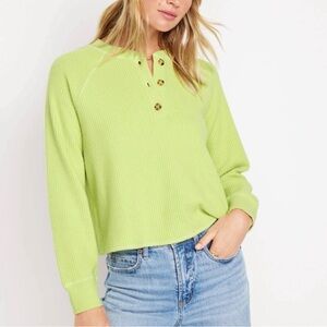 NWT Women's Green Henley Knit Top